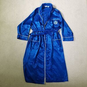 VINTAGE Victorias Secret Gold Label Robe Royal Blue Size Small Satin Embroidered